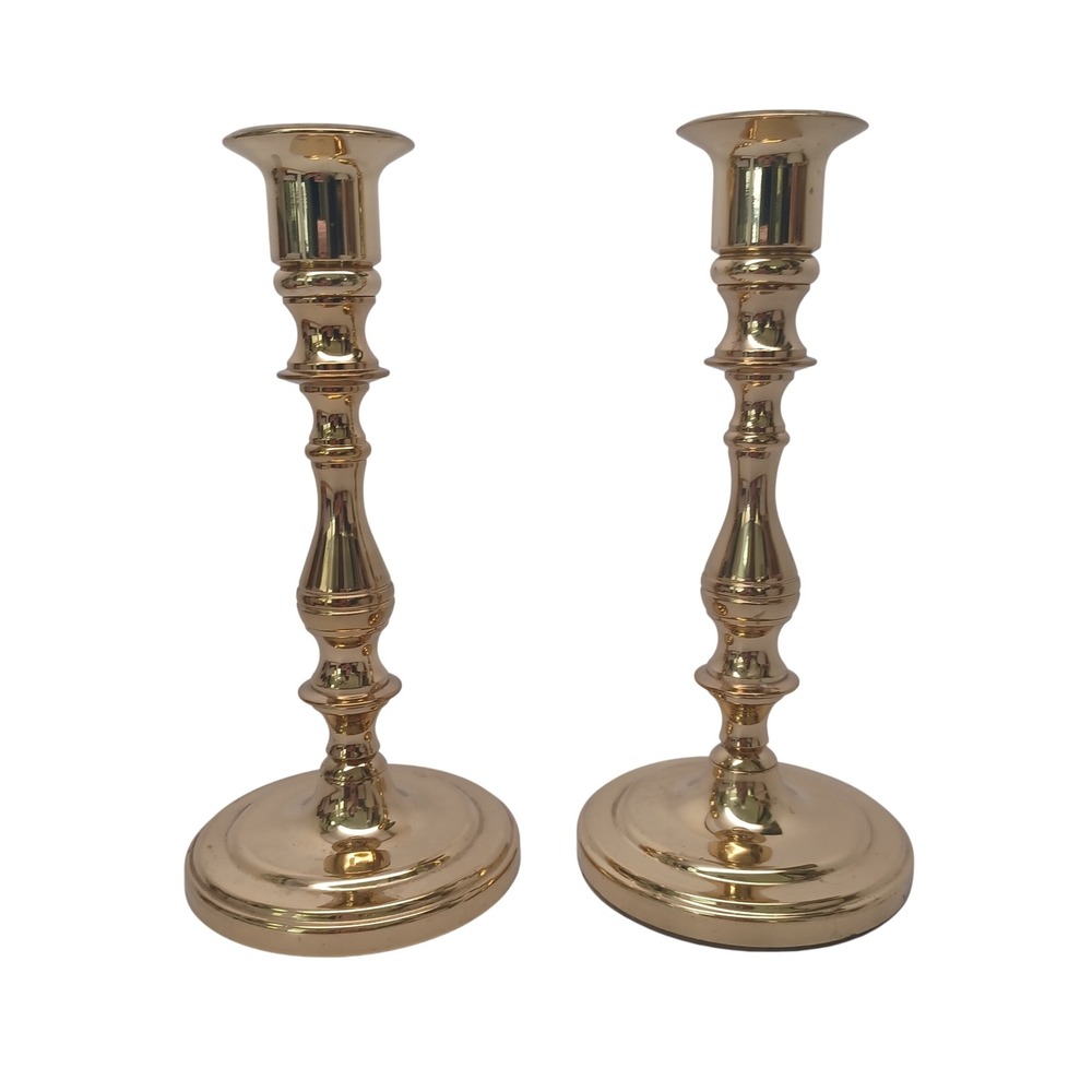 Baldwin Brass Candlestick Holders Set of 2 Polished Gold Taper 7 Inch USA Made